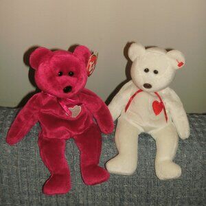 Set of 2 TY Valentine Beanie Baby Babies VALENTINA 1998 w/Tag & VALENTINO 1993